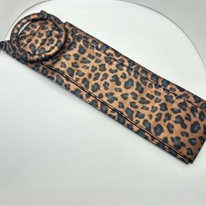 Wide Leopard Print Belt with Covered Round Buckle - Brown/Black 3.5” NWT